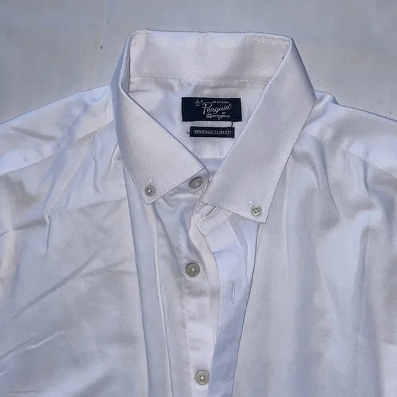 slim fit dress slacks Original Penguin Men's Core Oxford Long Sleeve Shirt in Bright White/White, Size 2XL, 100% Cotton main image 1